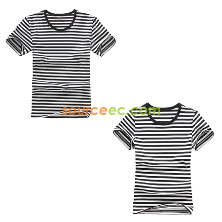 Round Neck Striped Short Sleeve Shirt 