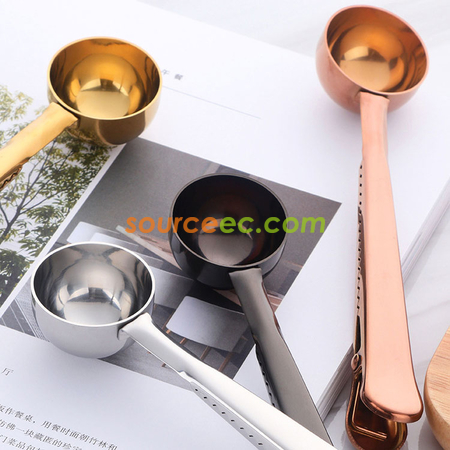 Customization Stainless Steel Ground Coffee Measuring Scoop Spoon with Bag Seal Clip Corporate Gifts