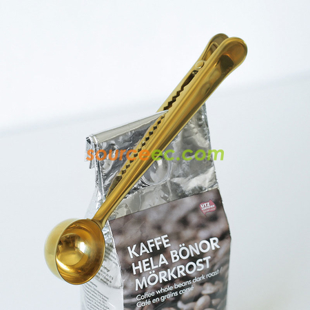 Customization Stainless Steel Ground Coffee Measuring Scoop Spoon with Bag Seal Clip Corporate Gifts