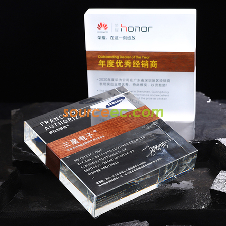 Customization Creative Square Marble Solid Wood Crystal Trophy Corporate Gifts