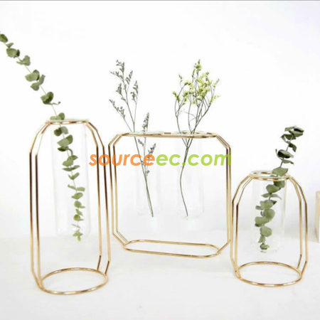 Transparent Glass Vase With Metal Frame