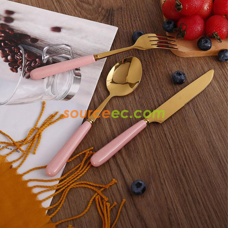 Customization Stainless Steel Tableware With Ceramic Handle Corporate Gifts