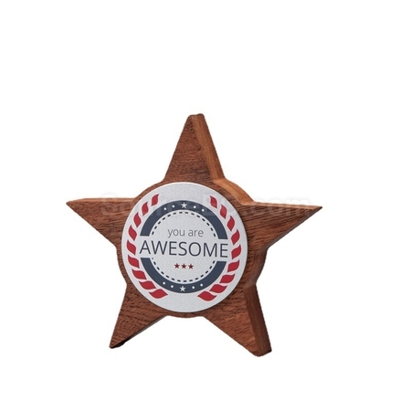 Wooden Five Pointed Star Medal