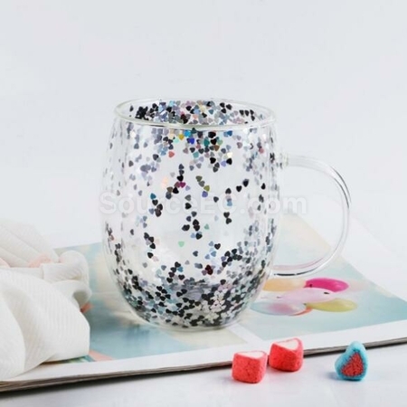 Customization Sparkling Heart Double Handle Glass Corporate Gifts