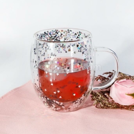 Customization Sparkling Heart Double Handle Glass Corporate Gifts