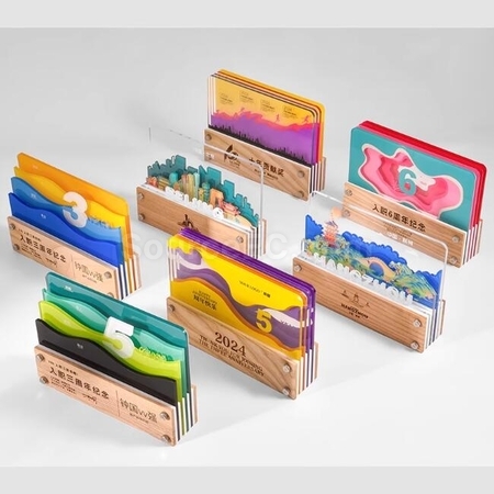 Customization Multi-Layered Spliced ​​Acrylic Solid Wood Series Trophies Corporate Gifts