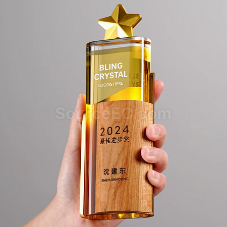 Customization Solid Wood Crystal Trophy Corporate Gifts