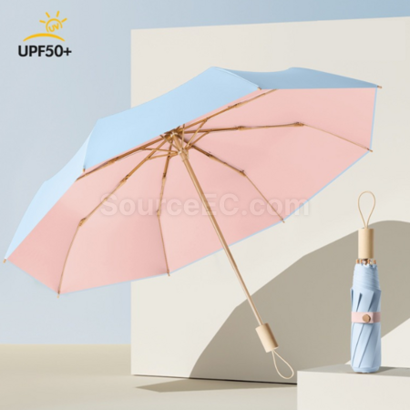 Customization 16 Bone Wooden Handle Sun Protection Tri-Fold Folding Umbrella Corporate Gifts