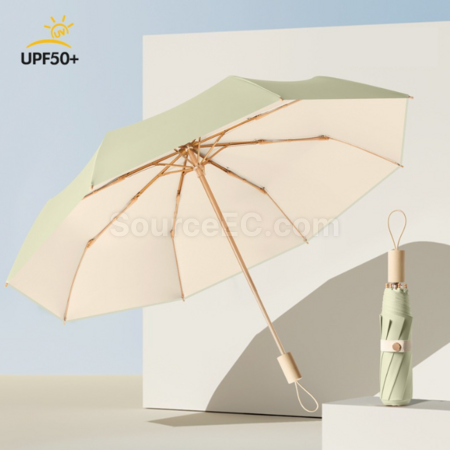Customization 16 Bone Wooden Handle Sun Protection Tri-Fold Folding Umbrella Corporate Gifts