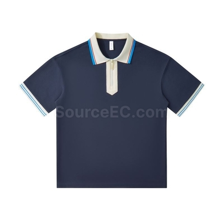 Customization 240g Japanese Retro Collar Zipper Color-Blocked Polo Shirt Corporate Gifts
