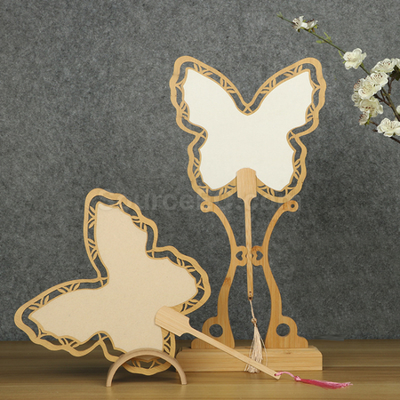 Customization Ancient Style Wooden Hollow Blank Rice Paper Round Fan Corporate Gifts