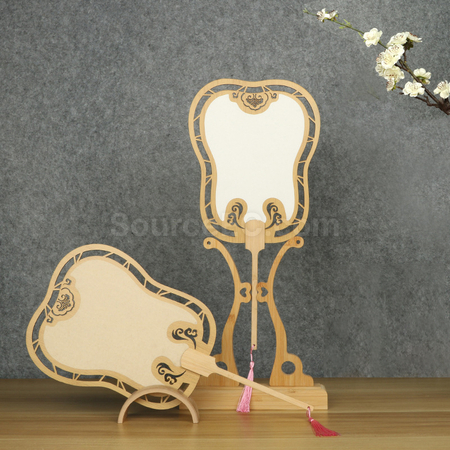 Customization Ancient Style Wooden Hollow Blank Rice Paper Round Fan Corporate Gifts