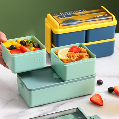 Double-layer lunch box (with tableware)