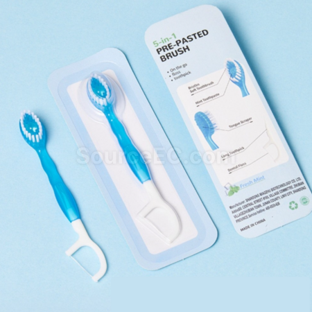 Disposable portable soft-bristle toothbrush with floss