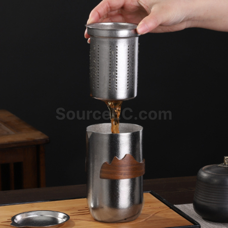 Customization Pure Titanium Double-Walled Teapot And Four-Cup Tea Set Corporate Gifts