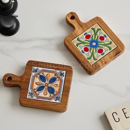 Customization Ceramic solid wood cup Coaster Corporate Gifts