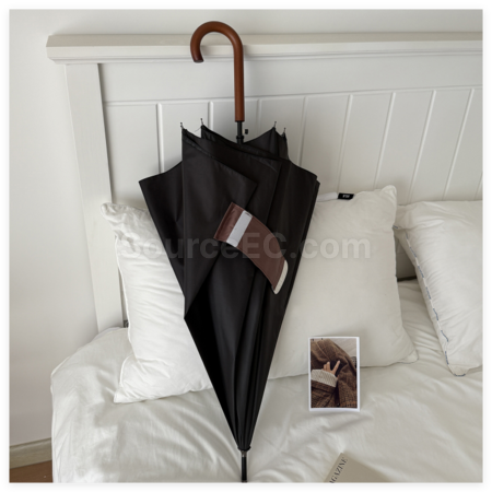 Customization Retro Wooden Handle Black Vinyl Umbrella Corporate Gifts