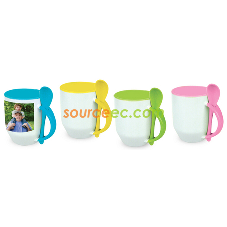 400ML Rim Handle,Inner & Spoon Colour Coating Mug