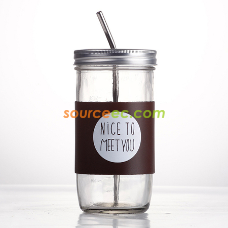 Customization 650ML Glass Mug with Straw and Sleeve Corporate Gifts