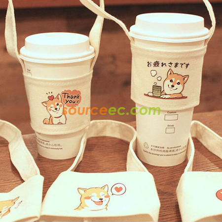 Customization Stylish Canvas Coffee Cup Sleeve Carrier Bag With Handle Corporate Gifts