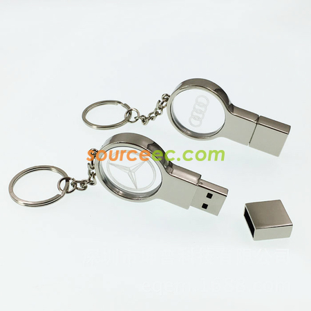 Customization Crystal Metal USB Flash Drive with Key-ring and Led Corporate Gifts