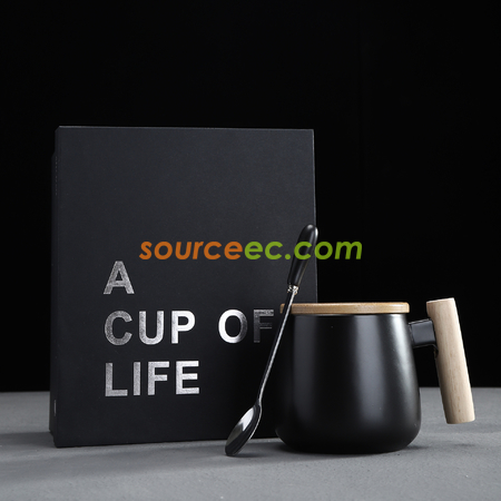 Customization 425ML Ceramic Mug with Wooden Handle Corporate Gifts