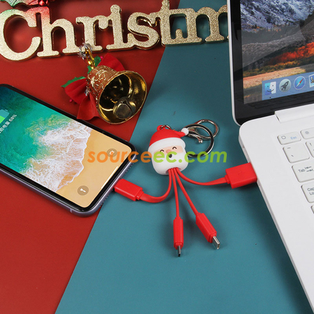 Customization Creative Cartoon Christmas Charging Cable with Keychain Corporate Gifts