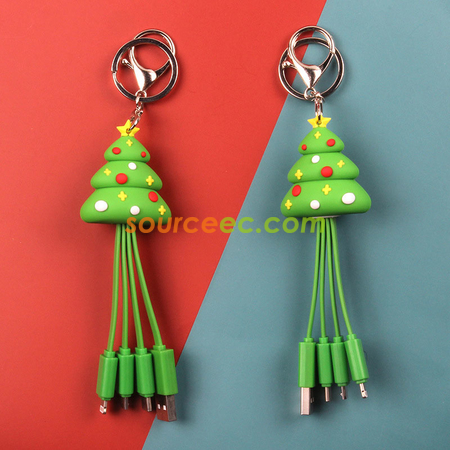 Customization Creative Cartoon Christmas Charging Cable with Keychain Corporate Gifts