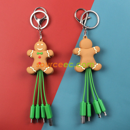 Customization Creative Cartoon Christmas Charging Cable with Keychain Corporate Gifts