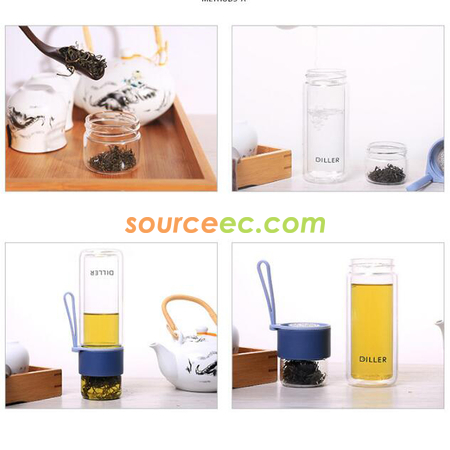 Customization 280ML Portable Glass Bottle with Infuser Corporate Gifts