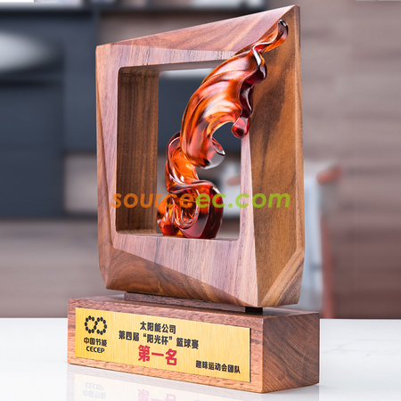 Customization Black Walnut Solid Wood Frame Crystal Glazed Trophy Corporate Gifts