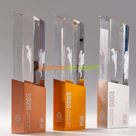 Customization Square Pillar Aluminum Alloy Crystal Trophy Corporate Gifts