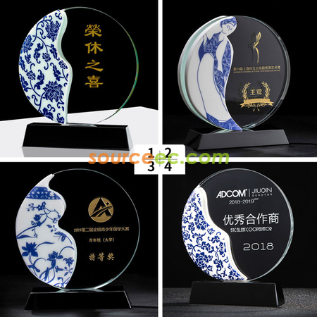 Customization Double-sided Ceramic Crystal Trophy Corporate Gifts
