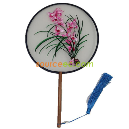 Customization Double Sided Embroidered Long Handle Round Fan Corporate Gifts