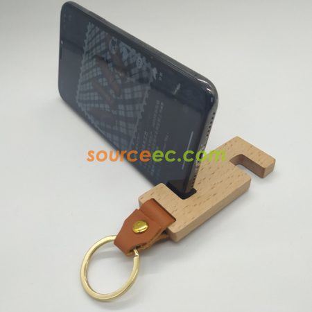Customization Wooden Phone Holder With Keychain Corporate Gifts