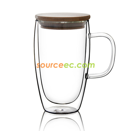 Customization Double-layer Glass Mug with Bamboo Lid Corporate Gifts