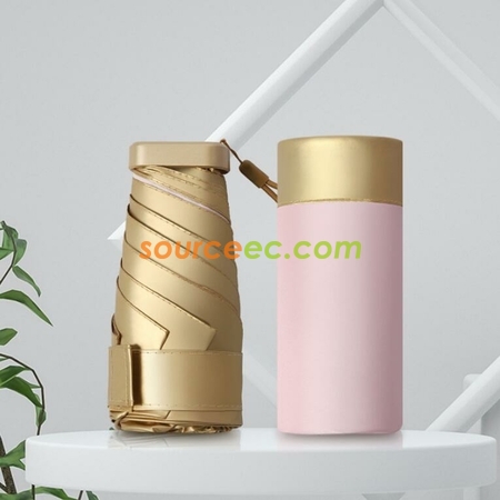 Mini Sunshade Pocket Gold Plastic Sun Umbrella