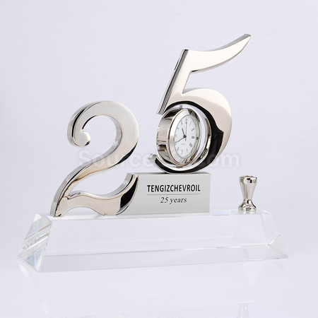 Customization 25th Anniversary Crystal with Clock Corporate Gifts