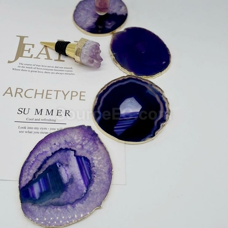 Customization Personalized Agate Electroplating Gold Ddge Coaster Corporate Gifts