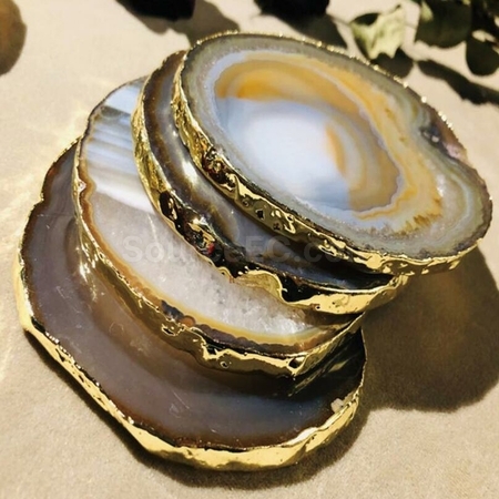 Customization Personalized Agate Electroplating Gold Ddge Coaster Corporate Gifts