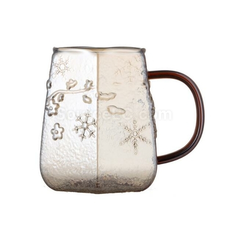 Customization Snow Pattern Glass Coffee Cup With Handle Corporate Gifts