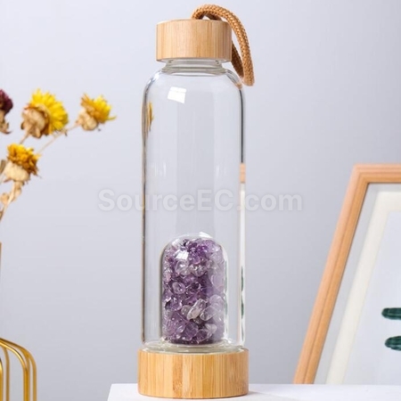 Customization Natural Crystal Crushed Stone Health Glass With Bamboo Lid Corporate Gifts