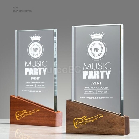 Customization Solid Wood Cube Crystal Trophy Corporate Gifts