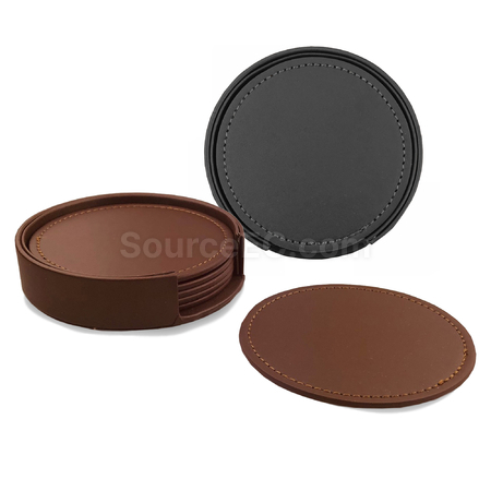 Customization Franklin Leather Coaster Set of 6 Corporate Gifts