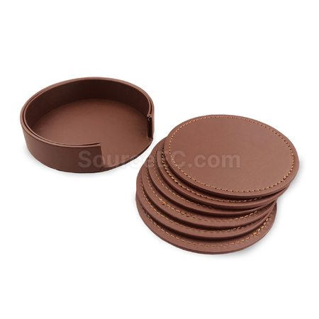 Customization Franklin Leather Coaster Set of 6 Corporate Gifts