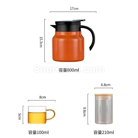 Customization 316Stainless Steel Large Capacity Teapot Glass Tea Cup Travel Set Corporate Gifts