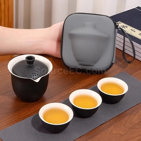 Customization Kung Fu Tea One Pot Three Cups Travel Outdoor Portable Set Corporate Gifts