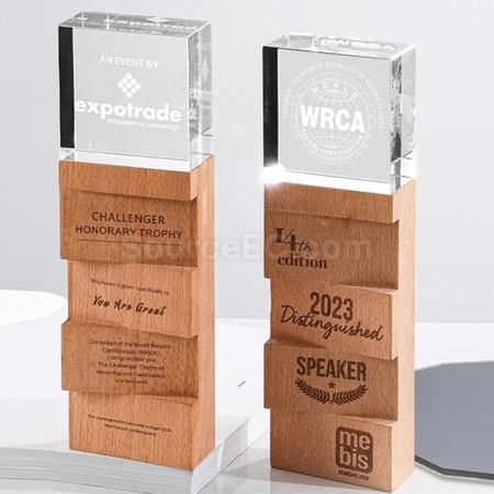 Customization Glory Born Solid Wood Crystal Commemorative Trophy Corporate Gifts