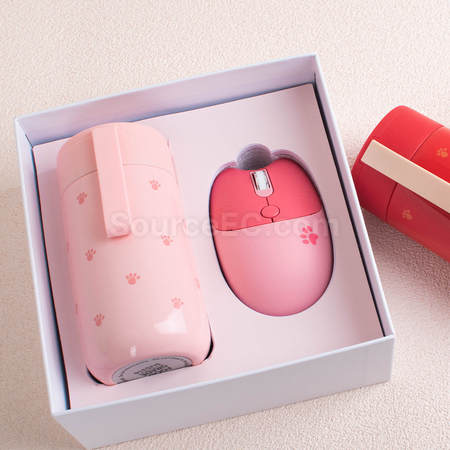 Customization Zhaocai Cat Insulation Cup+Wireless Mouse Set Corporate Gifts