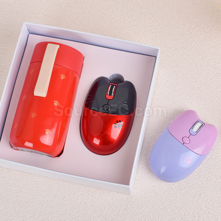 Customization Zhaocai Cat Insulation Cup+Wireless Mouse Set Corporate Gifts